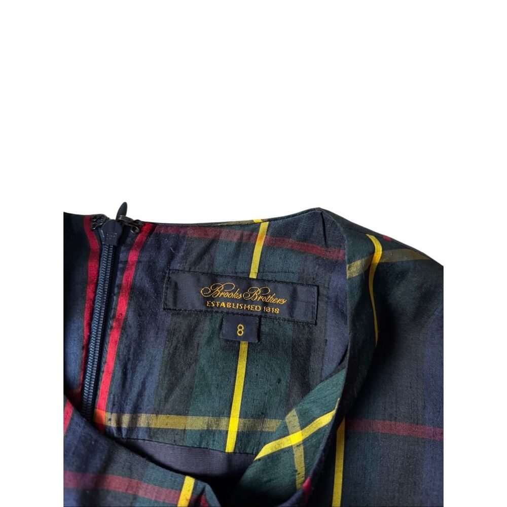 Brooks Brothers Dress Sheath Sleeveless Preppy Plaid Green Silk‎ 8 - Picture 4 of 8